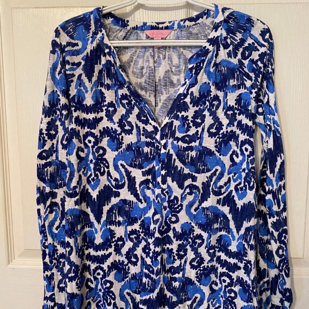Lilly Pulitzer Women Resort Navy Beach Bathers Meg Tunic Top Size Small